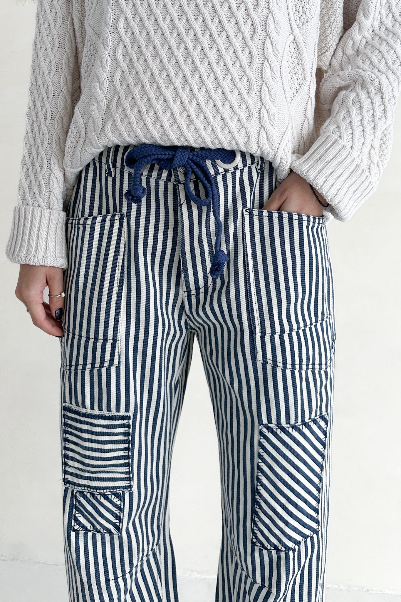 Bargo Striped Cargo Barrel Pants - Neutral Ground