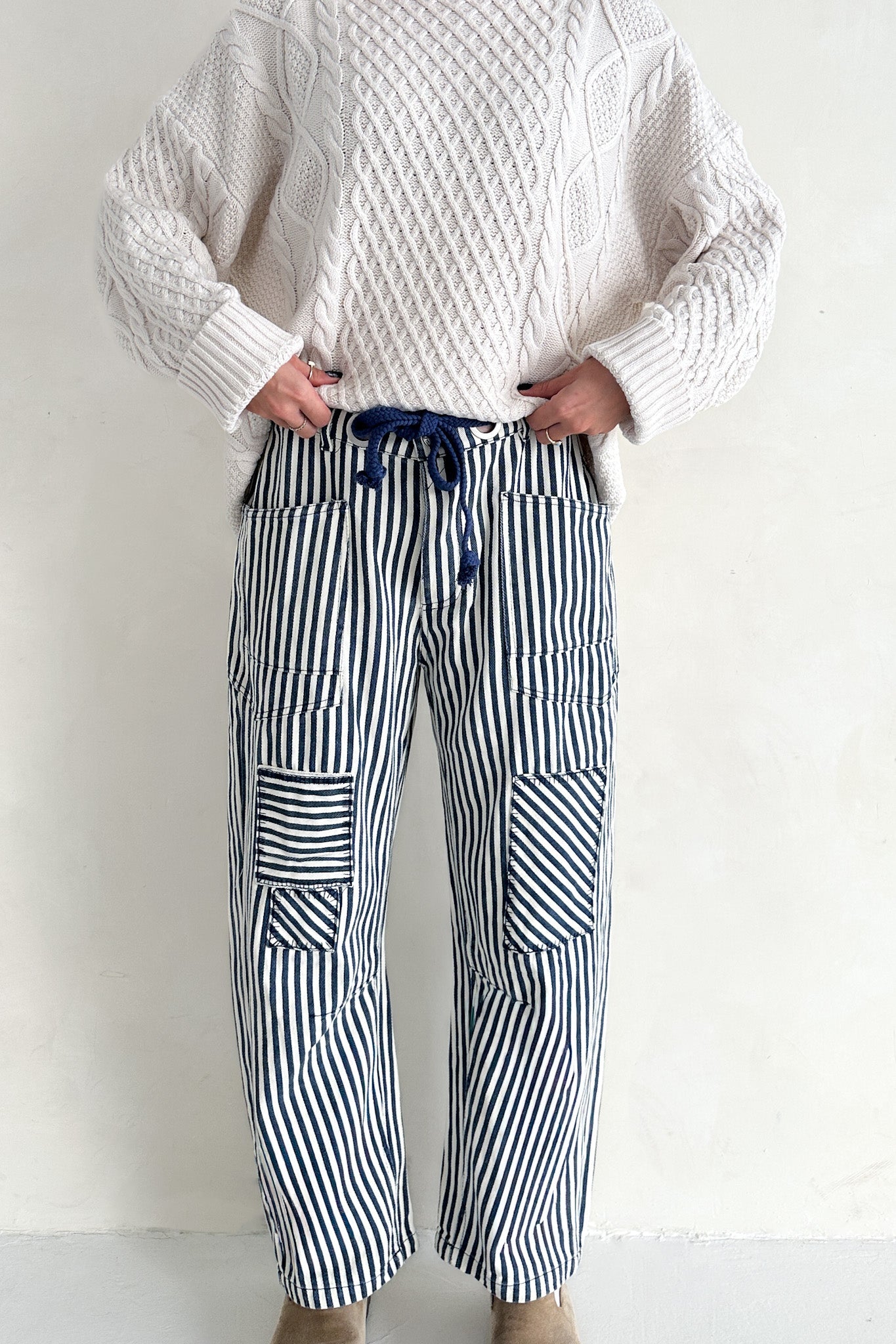 Bargo Striped Cargo Barrel Pants - Neutral Ground