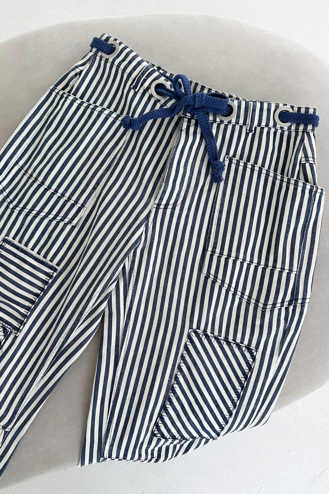 Bargo Striped Cargo Barrel Pants - Neutral Ground