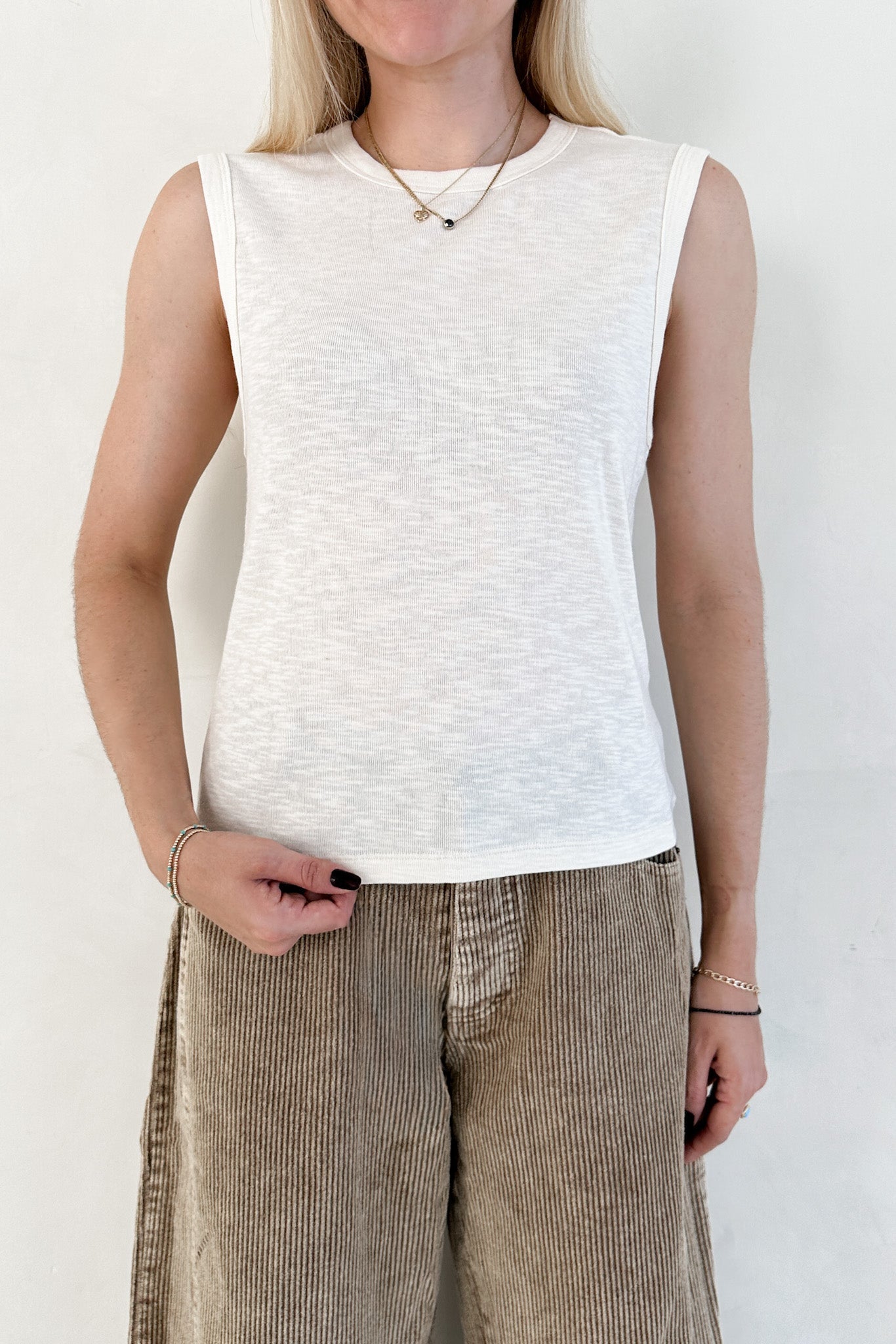 Baylor Cotton Tank Top in Off White - Neutral Ground