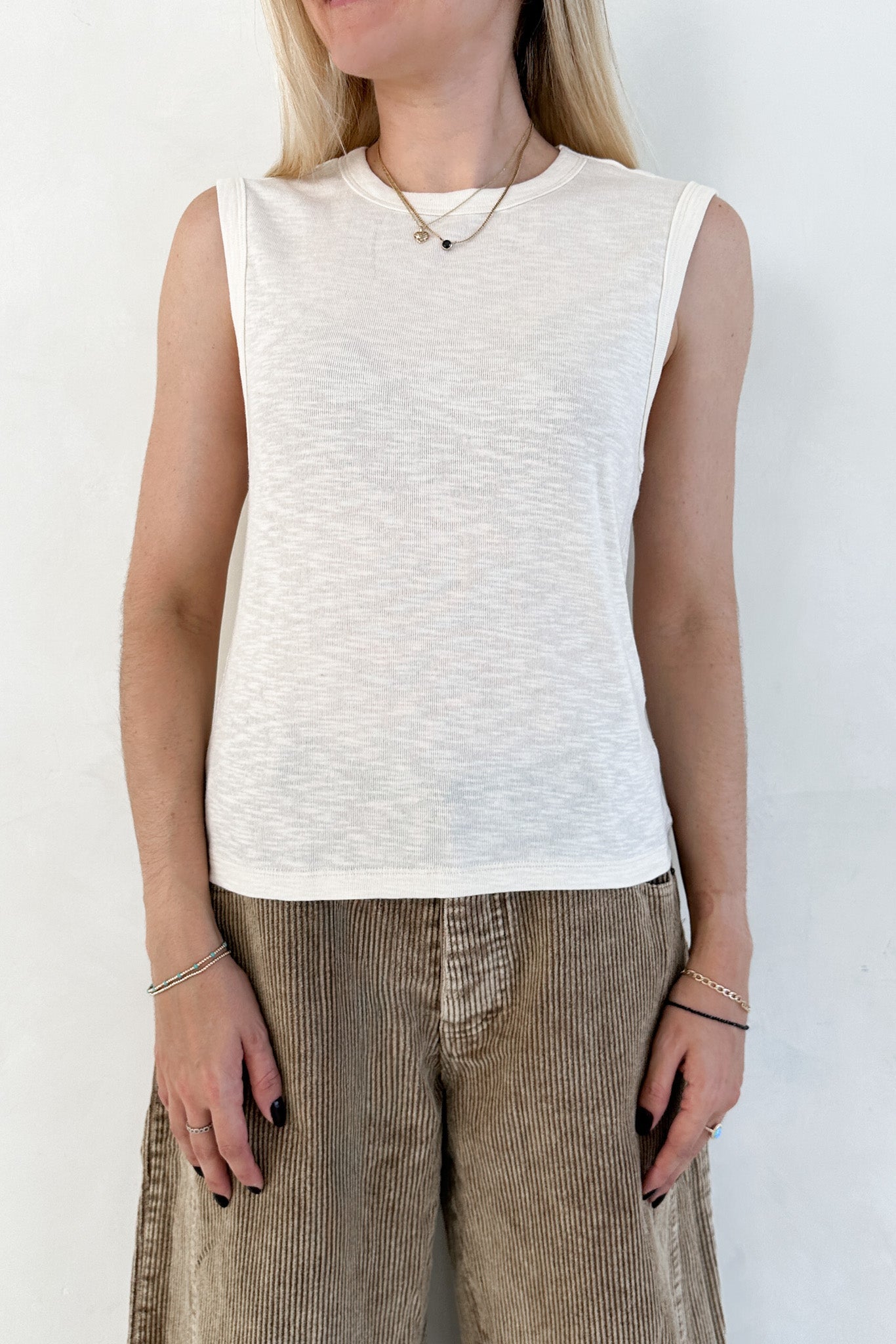 Baylor Cotton Tank Top in Off White - Neutral Ground