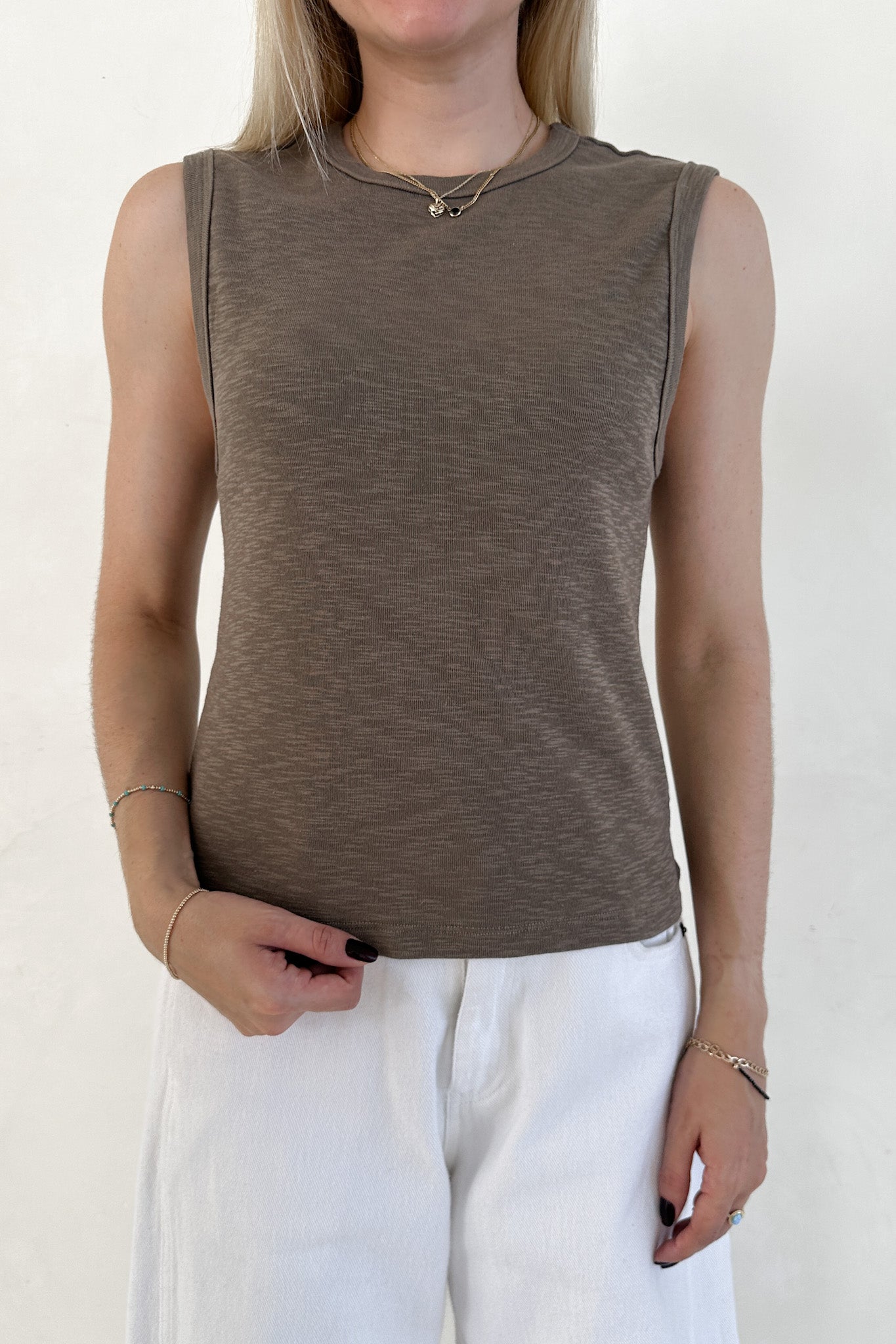 Baylor Cotton Tank Top in Olive - Neutral Ground