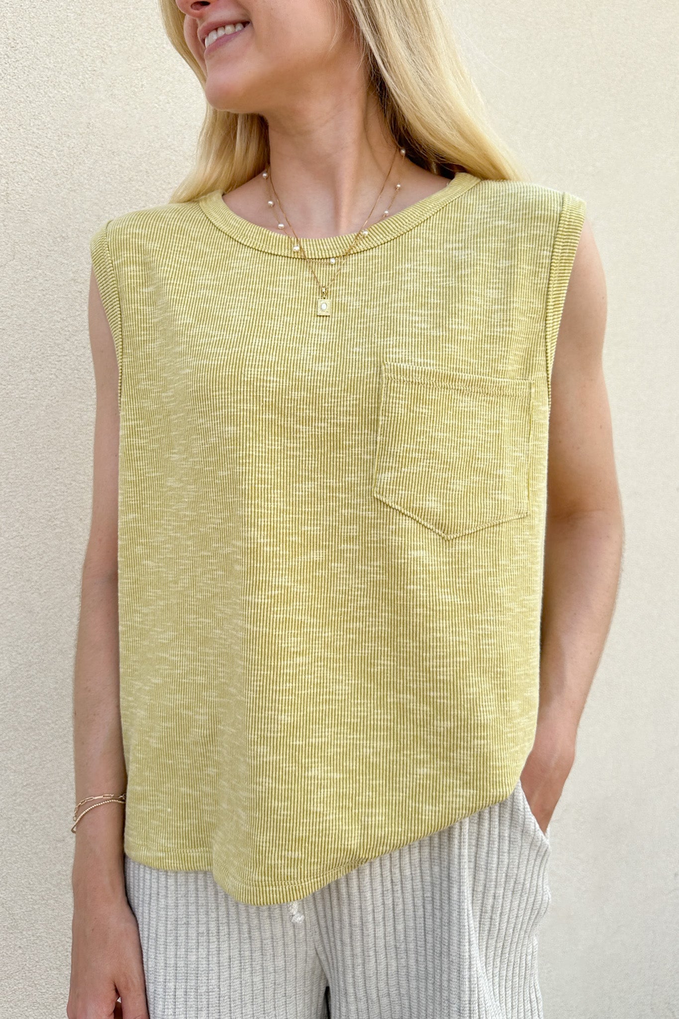 Baylor Ribbed Sleeveless Top in Lime - Neutral Ground