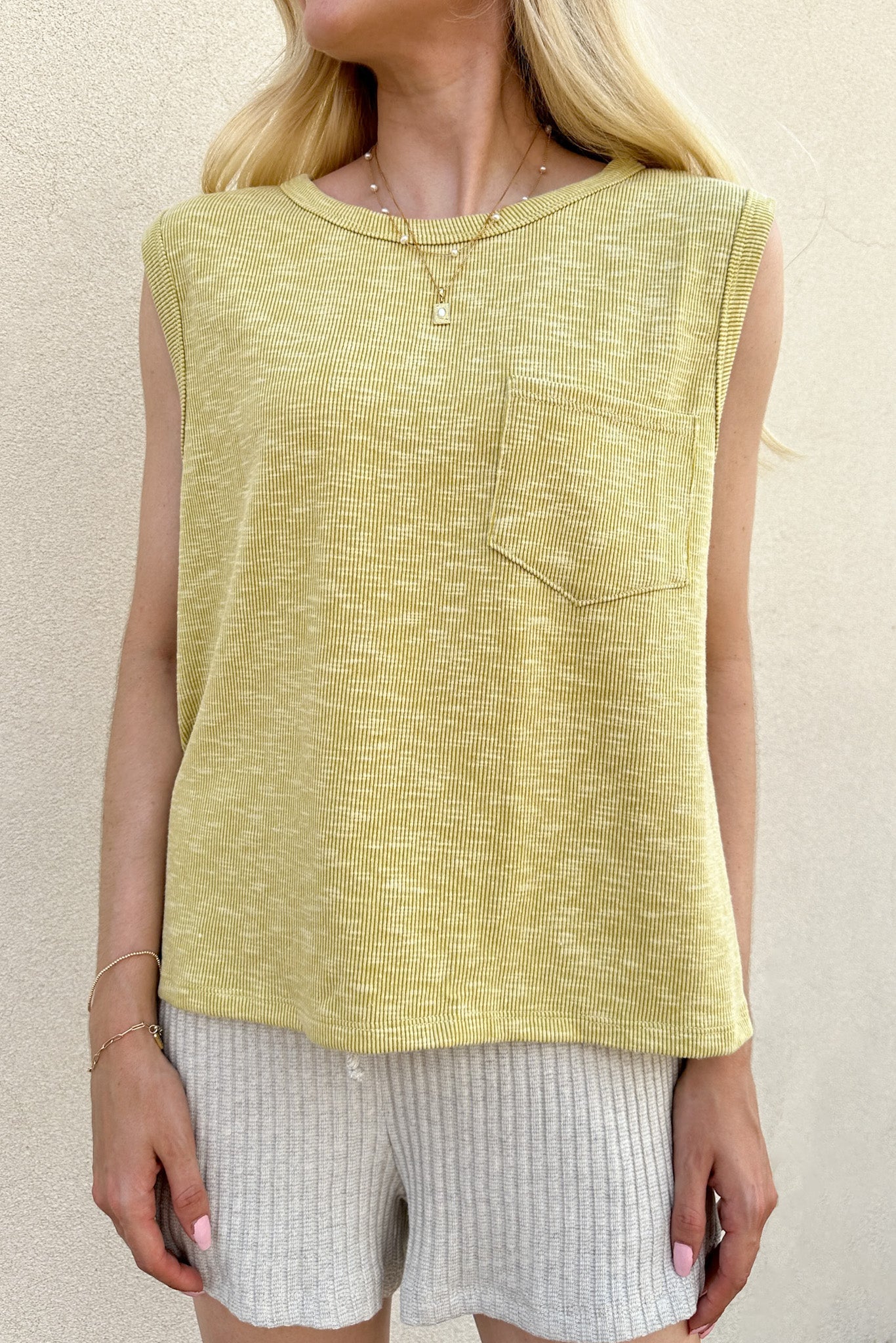 Baylor Ribbed Sleeveless Top in Lime - Neutral Ground