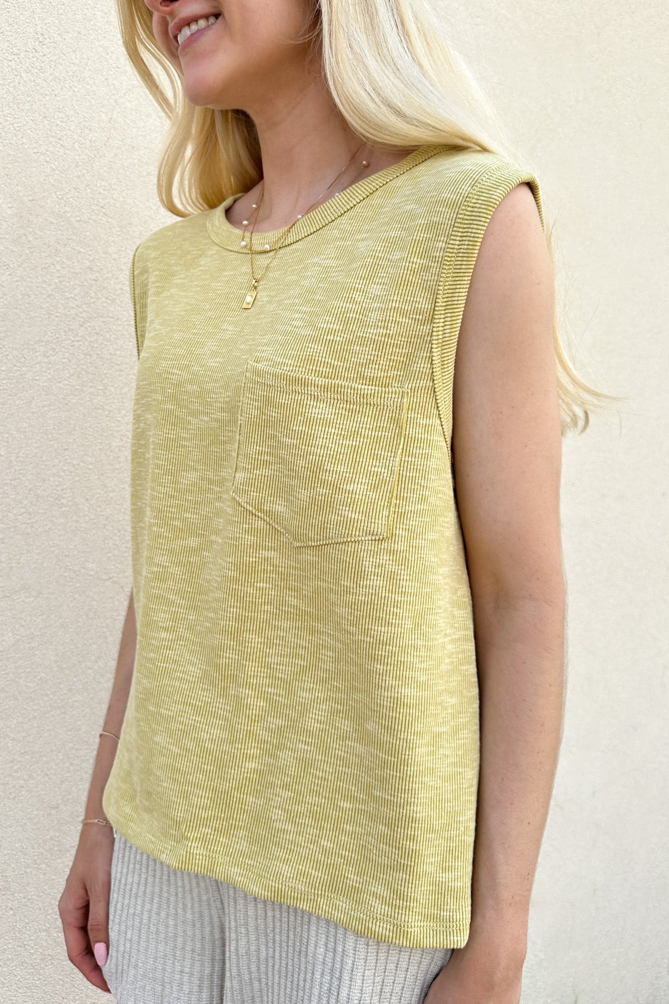 Baylor Ribbed Sleeveless Top in Lime - Neutral Ground