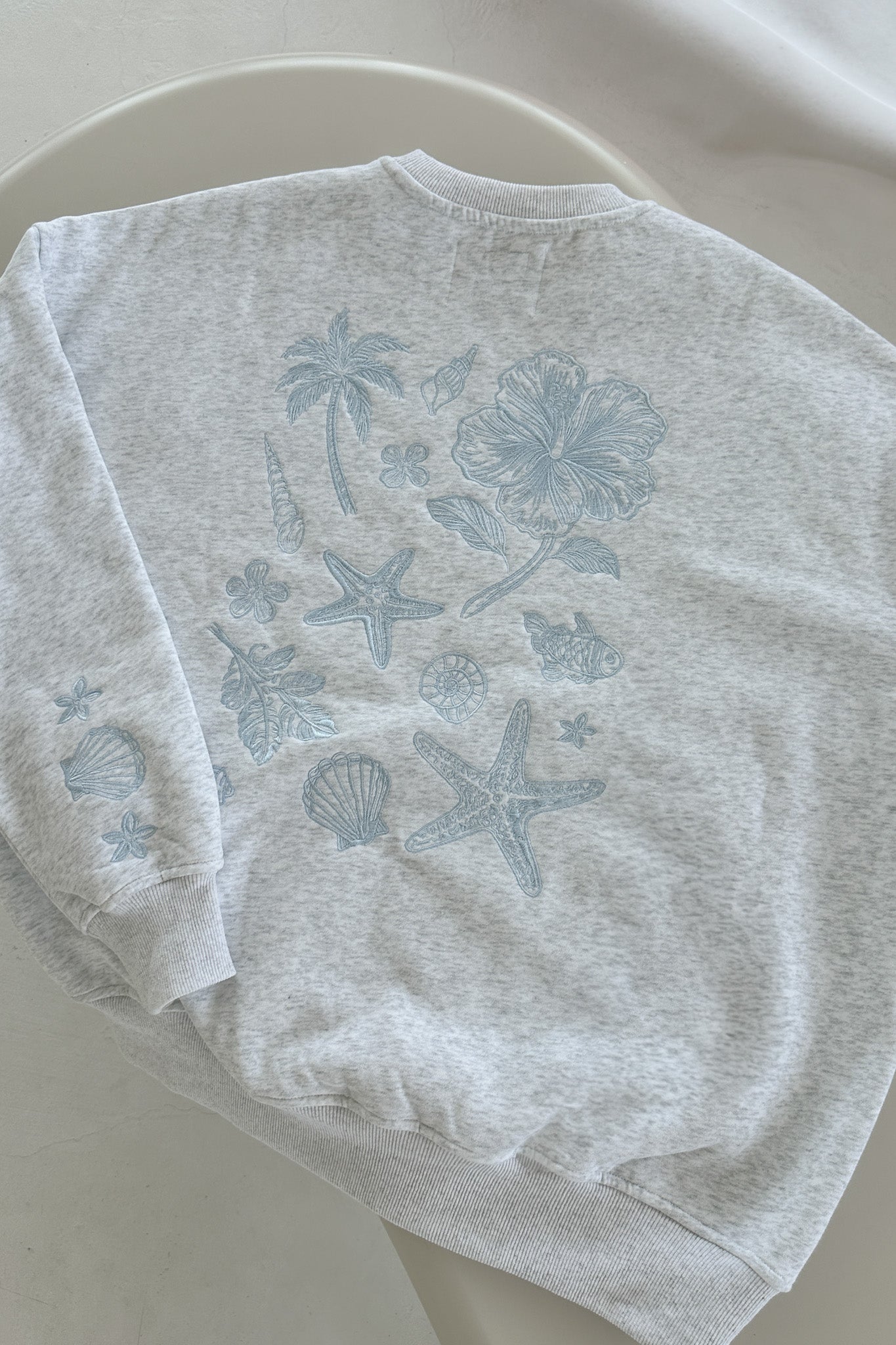 Beach House Tropical Embroidered Sweatshirt in Pearl Grey - Neutral Ground