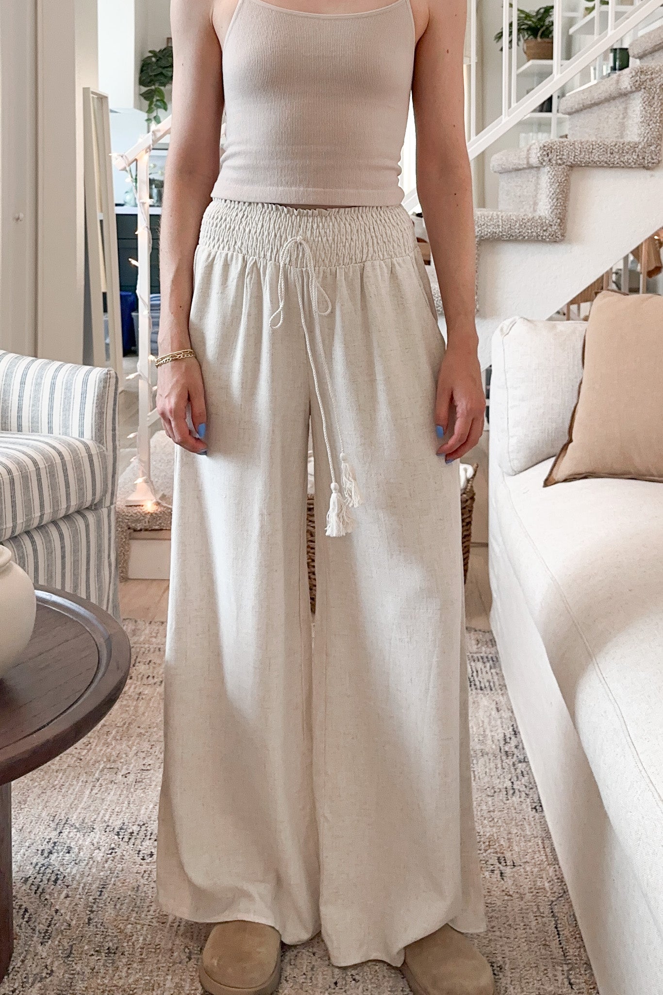 Beckham Linen Blend Pants in Oatmeal - Neutral Ground