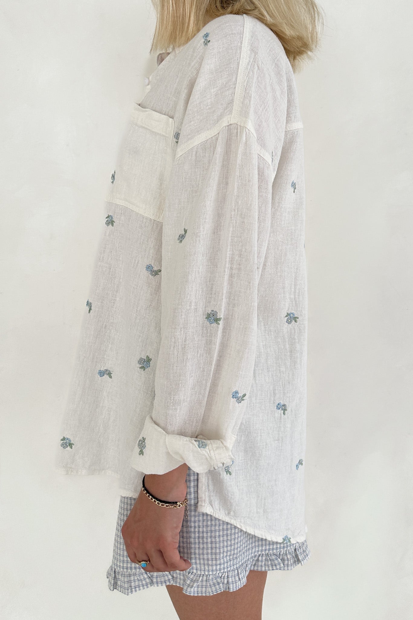 Bella Embroidered Linen Button Down Shirt - Neutral Ground