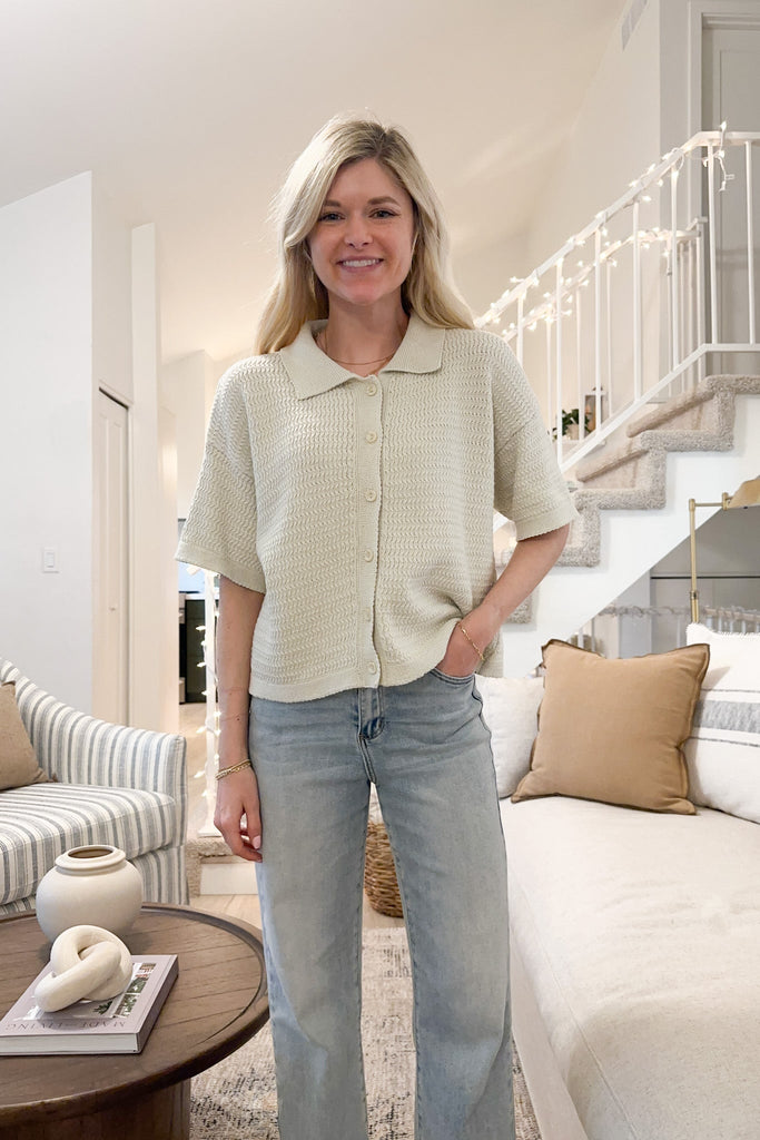 Bella Knit Button Down Blouse - Neutral Ground