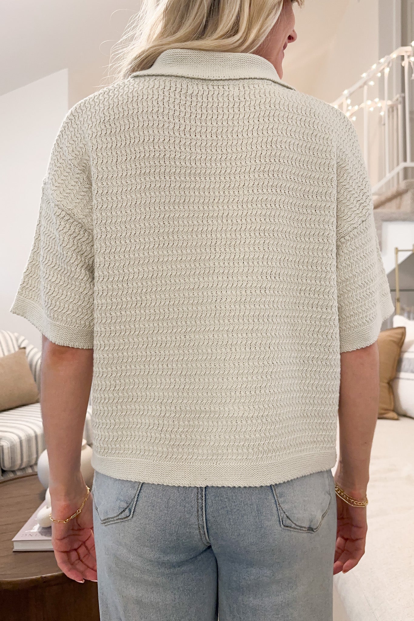 Bella Knit Button Down Blouse - Neutral Ground