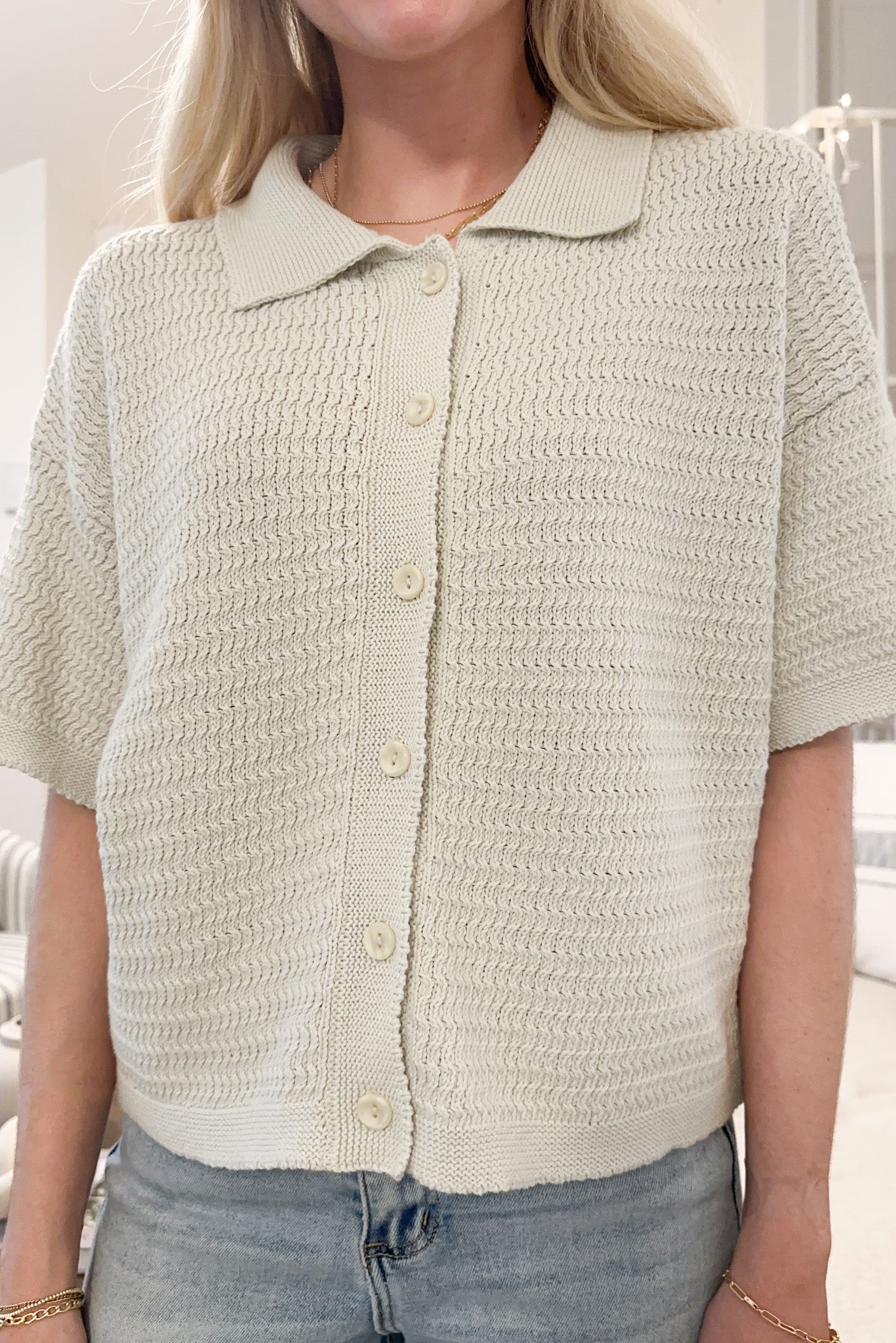 Bella Knit Button Down Blouse - Neutral Ground
