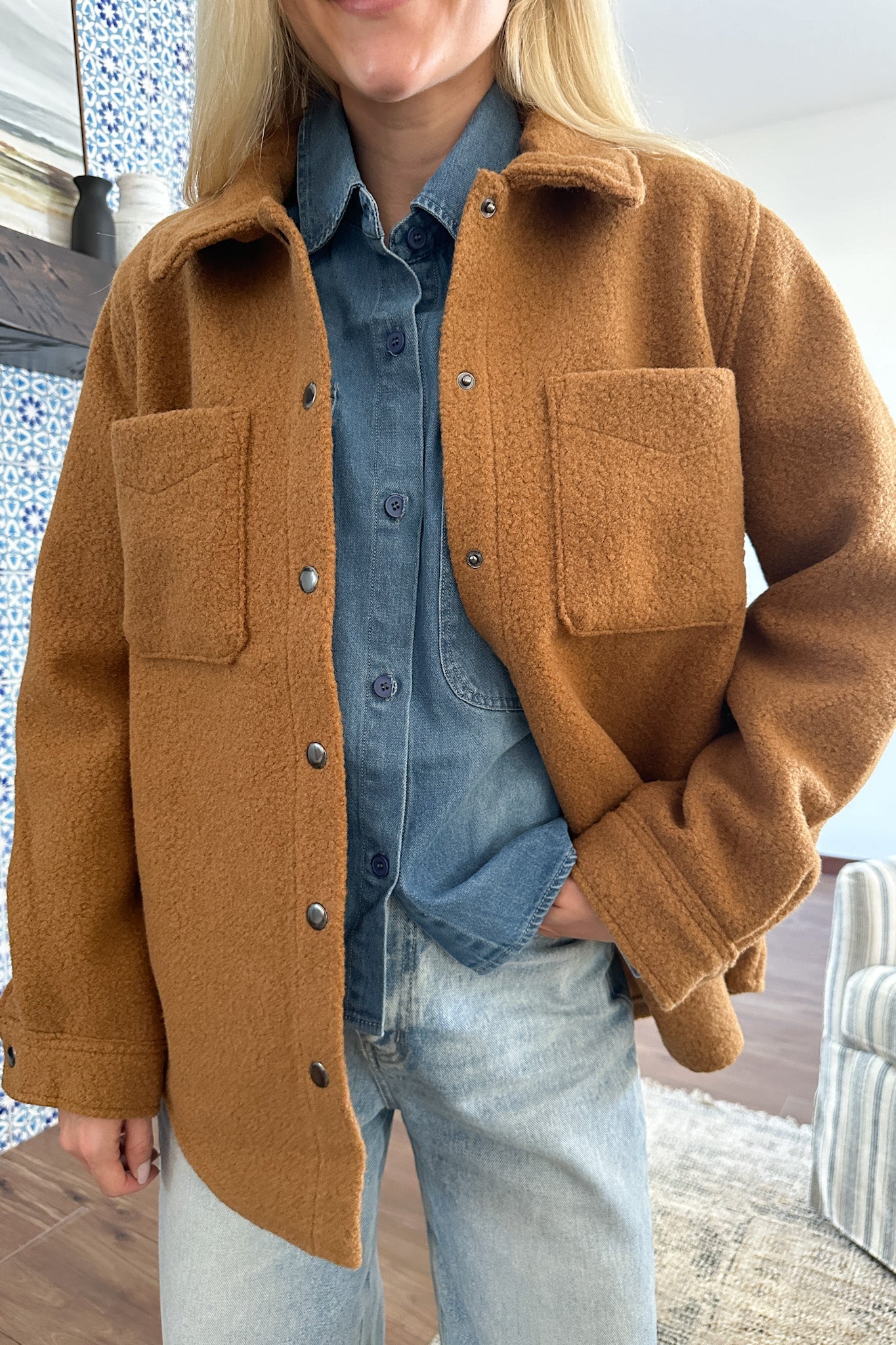 Bella Snap Button Teddy Jacket - Neutral Ground