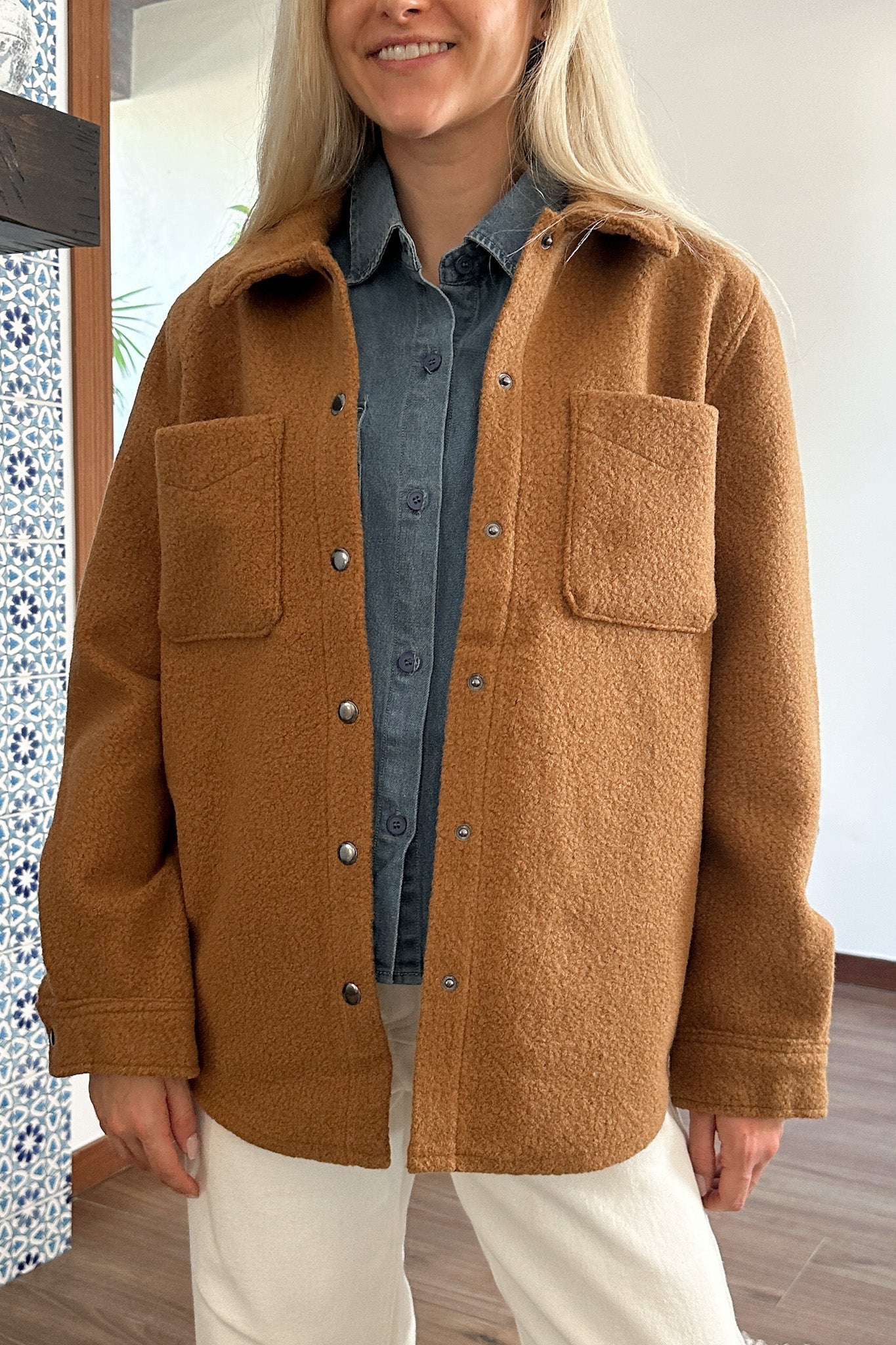 Bella Snap Button Teddy Jacket - Neutral Ground