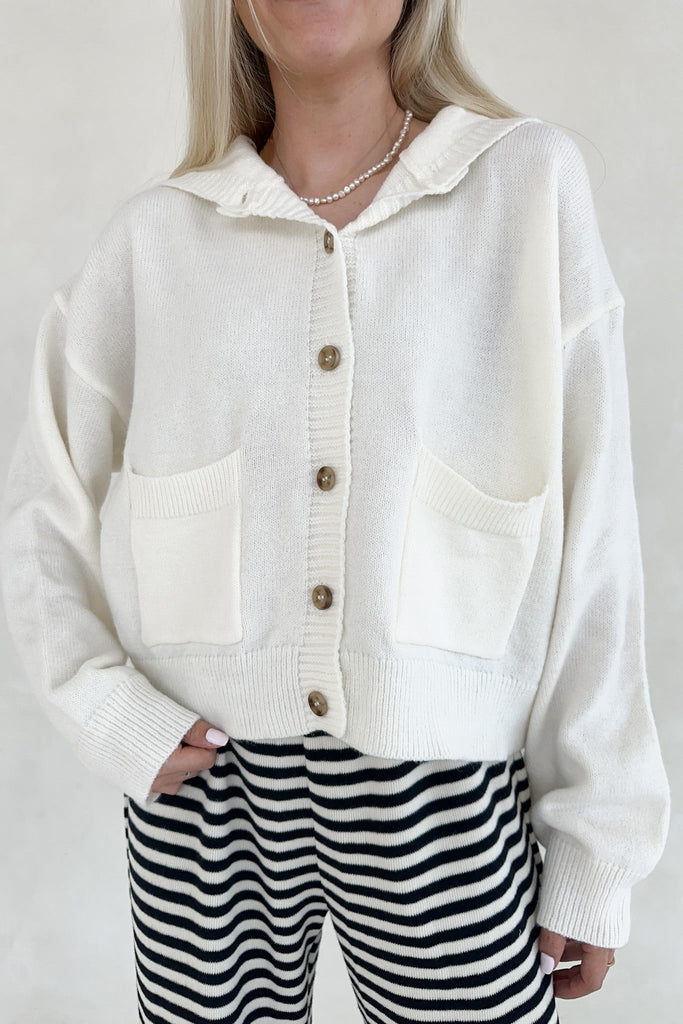 Belle Hooded Button Up Sweater - Neutral Ground