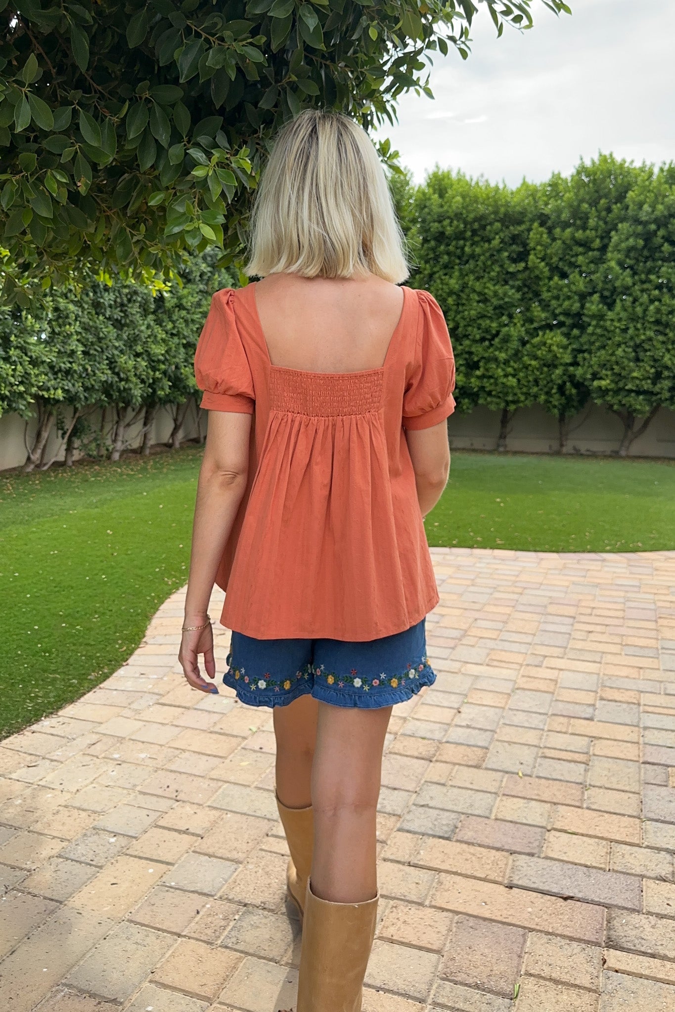 Belle Pleated 100% Cotton Blouse in Terracotta - Neutral Ground