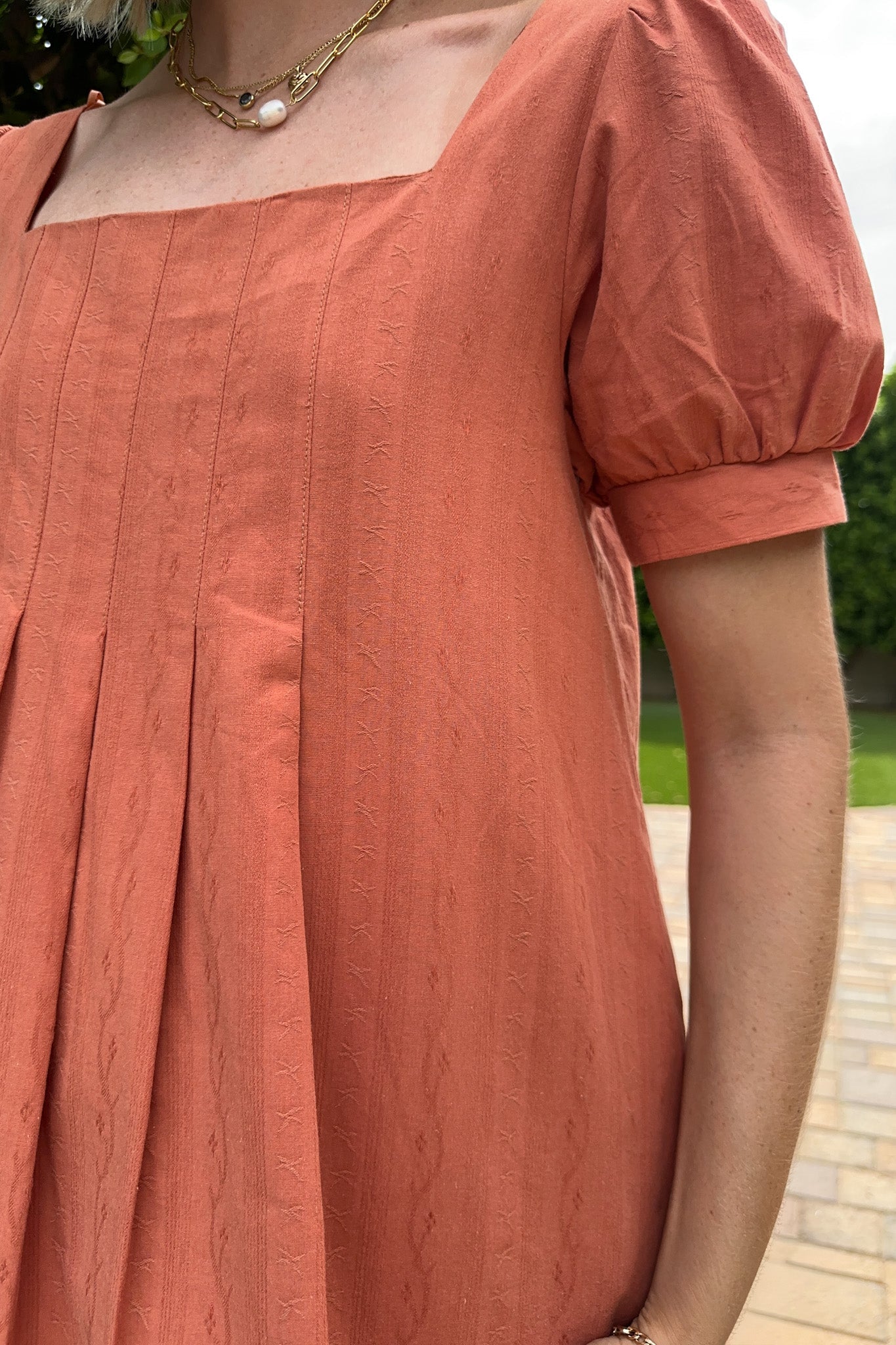 Belle Pleated 100% Cotton Blouse in Terracotta - Neutral Ground