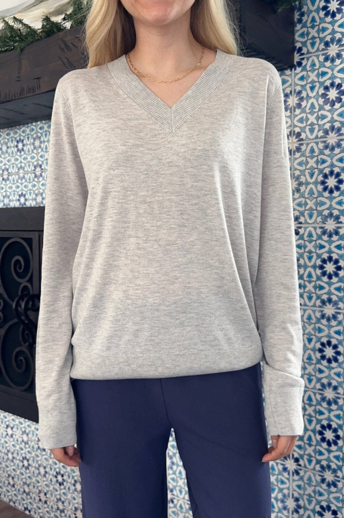 Bennett Lightweight V Neck Sweater Top - Neutral Ground