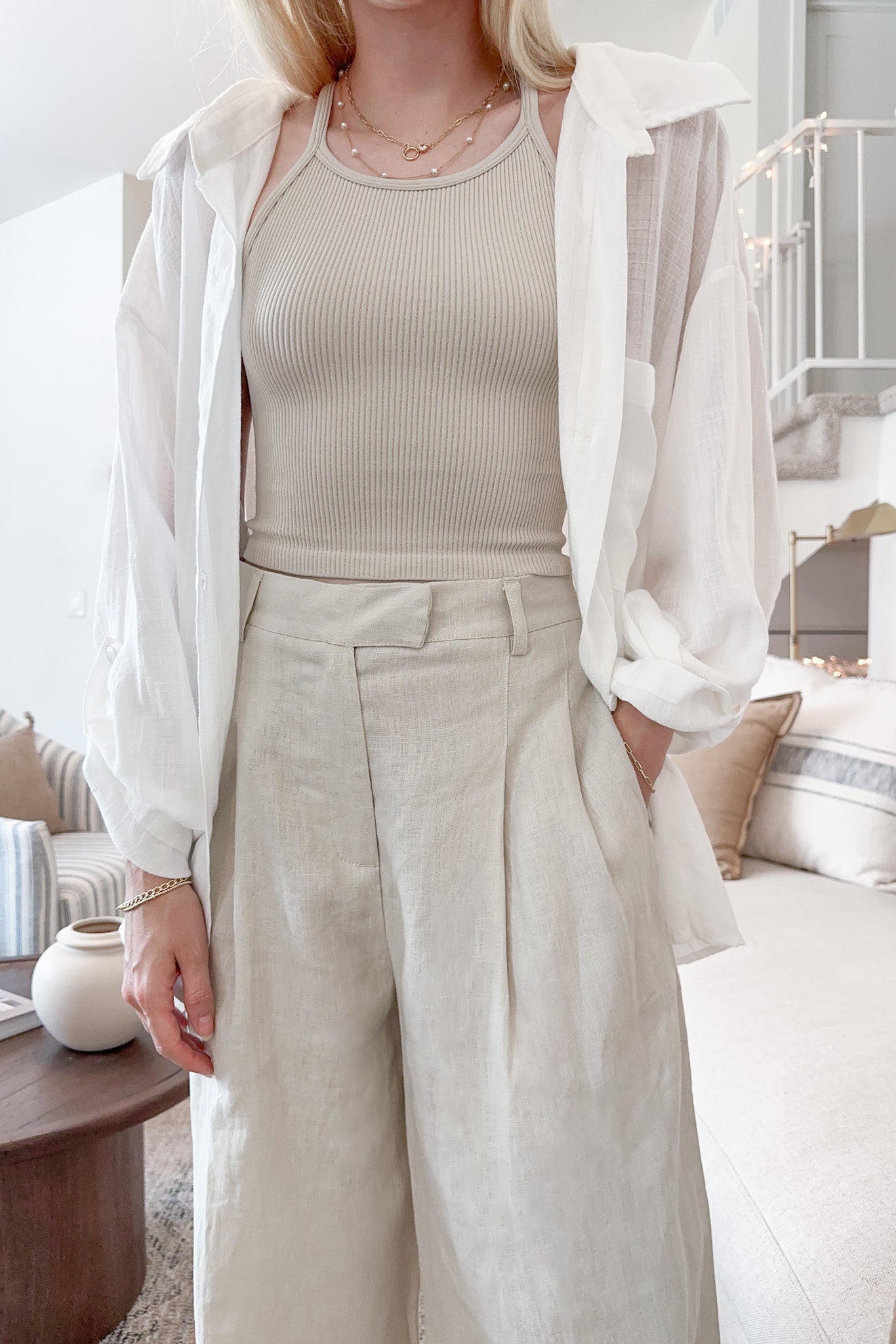 Better Half Seamless Halter Tank in Natural - Neutral Ground