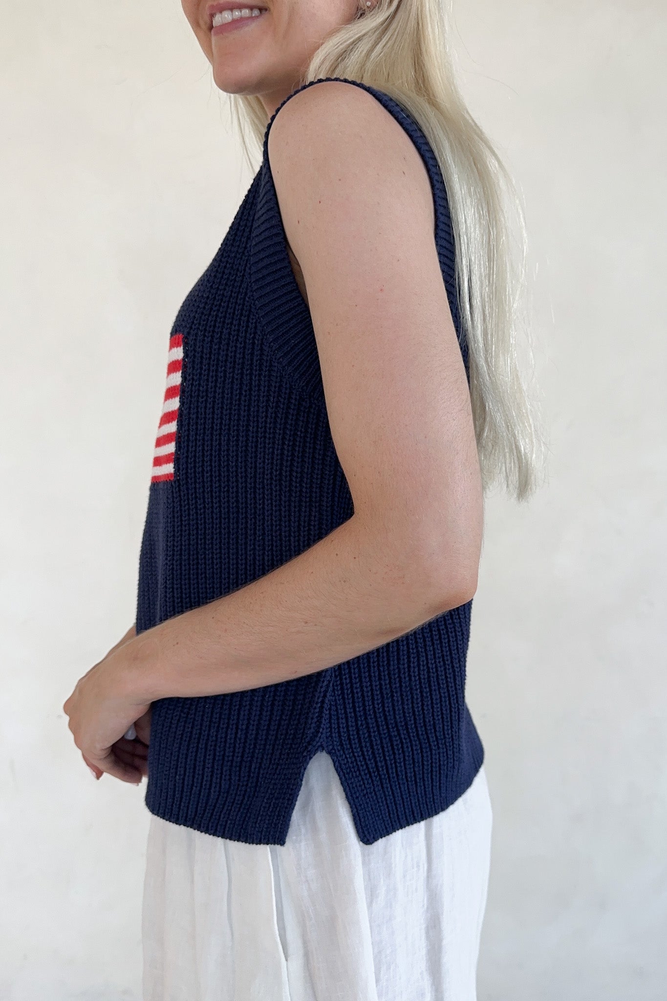 Betty Flag Print Knit Sweater Tank - Neutral Ground