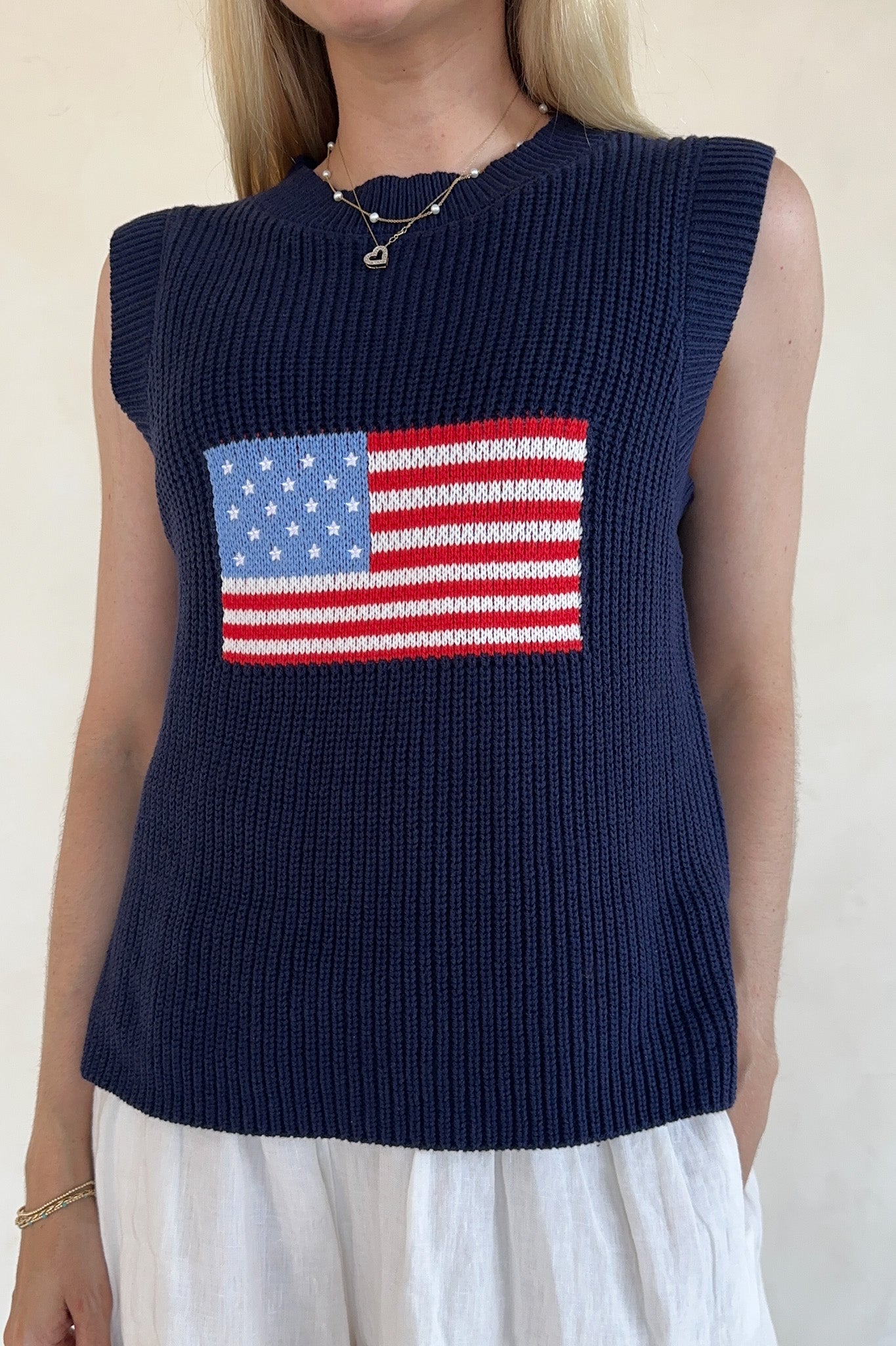 Betty Flag Print Knit Sweater Tank - Neutral Ground