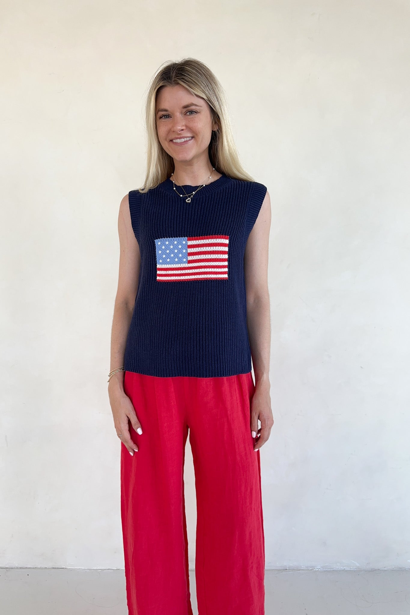 Betty Flag Print Knit Sweater Tank - Neutral Ground