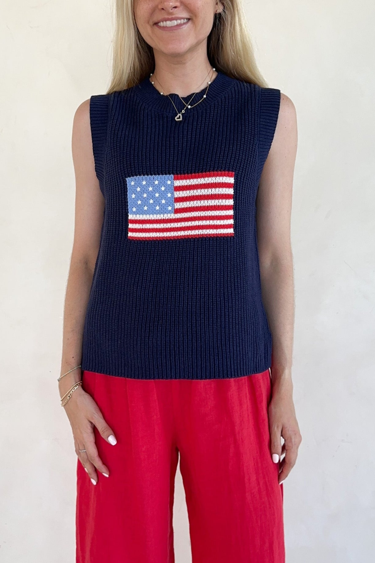 Betty Flag Print Knit Sweater Tank - Neutral Ground