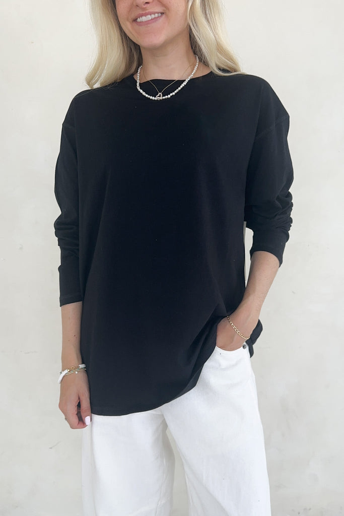 Billie Cotton Boyfriend Tee in Black - Neutral Ground