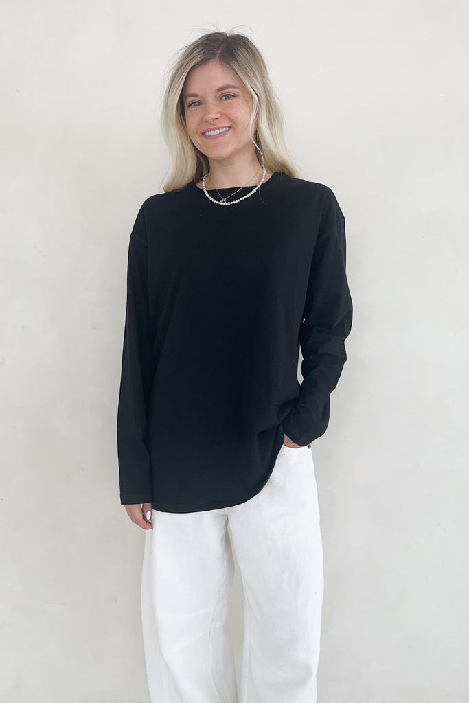 Billie Cotton Boyfriend Tee in Black - Neutral Ground