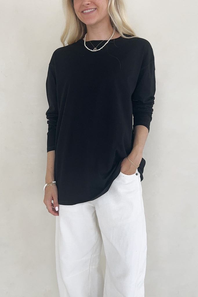Billie Cotton Boyfriend Tee in Black - Neutral Ground
