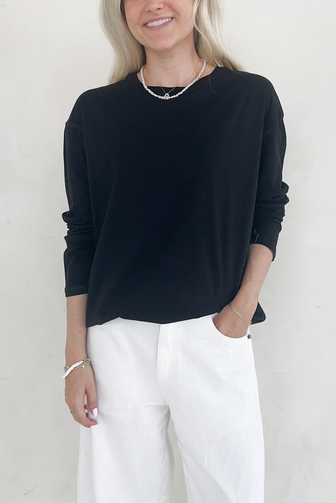 Billie Cotton Boyfriend Tee in Black - Neutral Ground