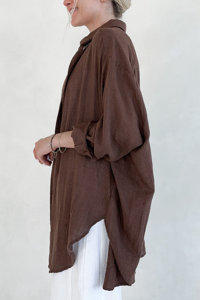 Blakely Button Down in Chocolate - Neutral Ground