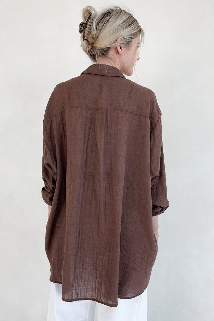 Blakely Button Down in Chocolate - Neutral Ground