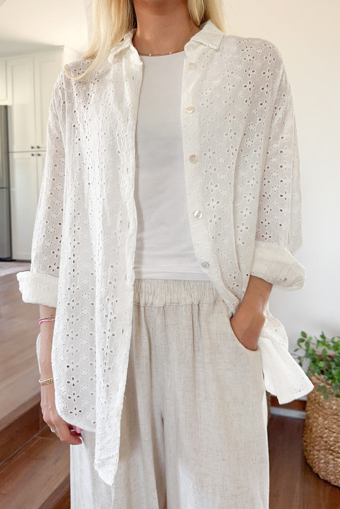 Blakely Eyelet Button Down - Neutral Ground
