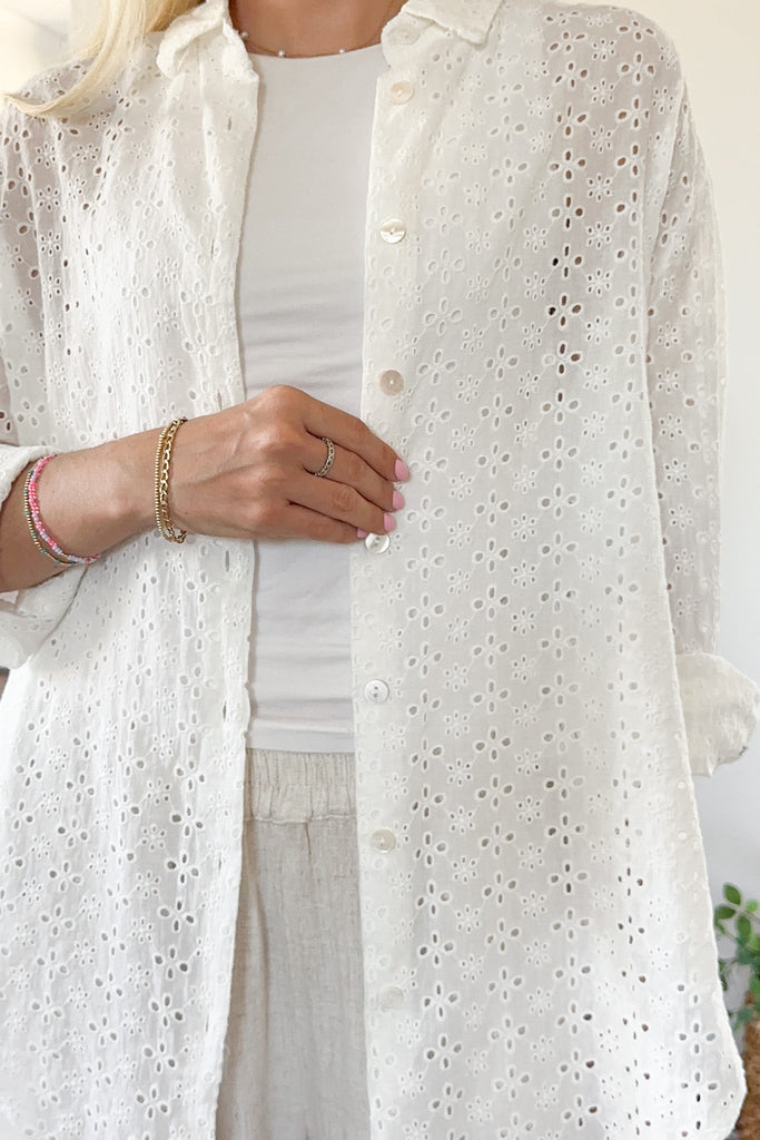 Blakely Eyelet Button Down - Neutral Ground