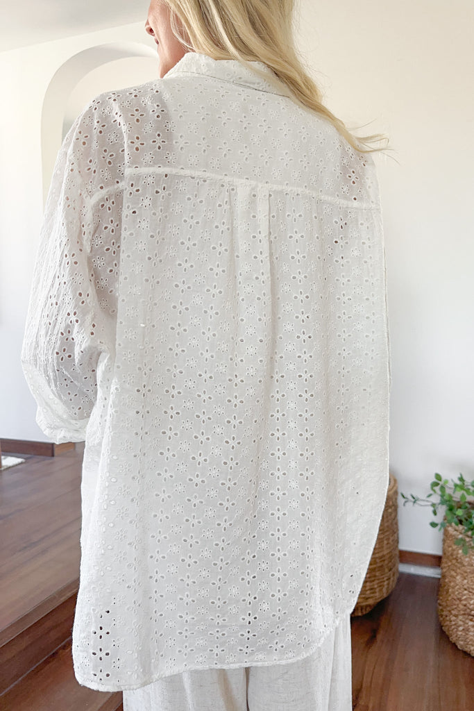 Blakely Eyelet Button Down - Neutral Ground