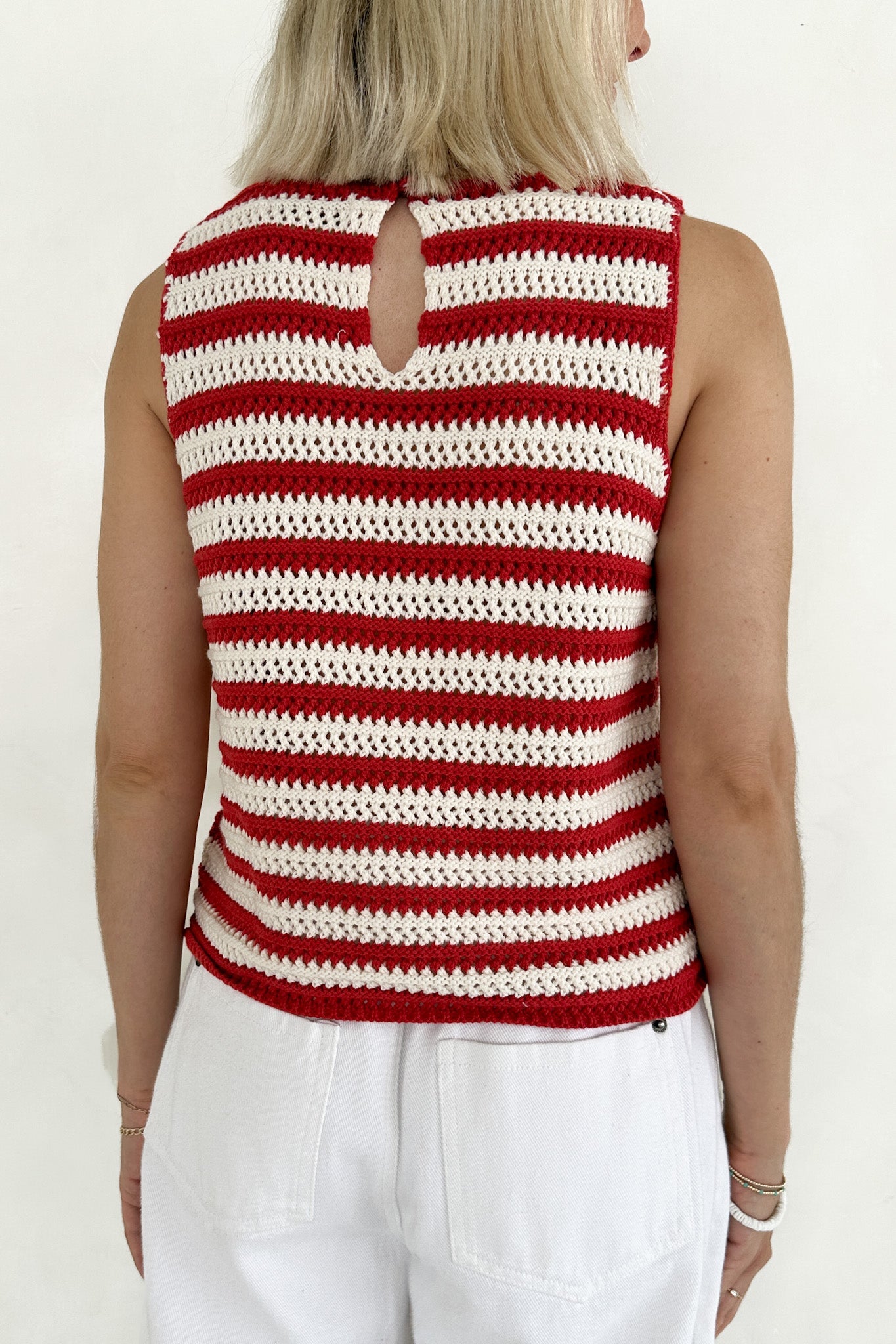 Boardwalk Red & White Stripe Crochet Knit Top - Neutral Ground