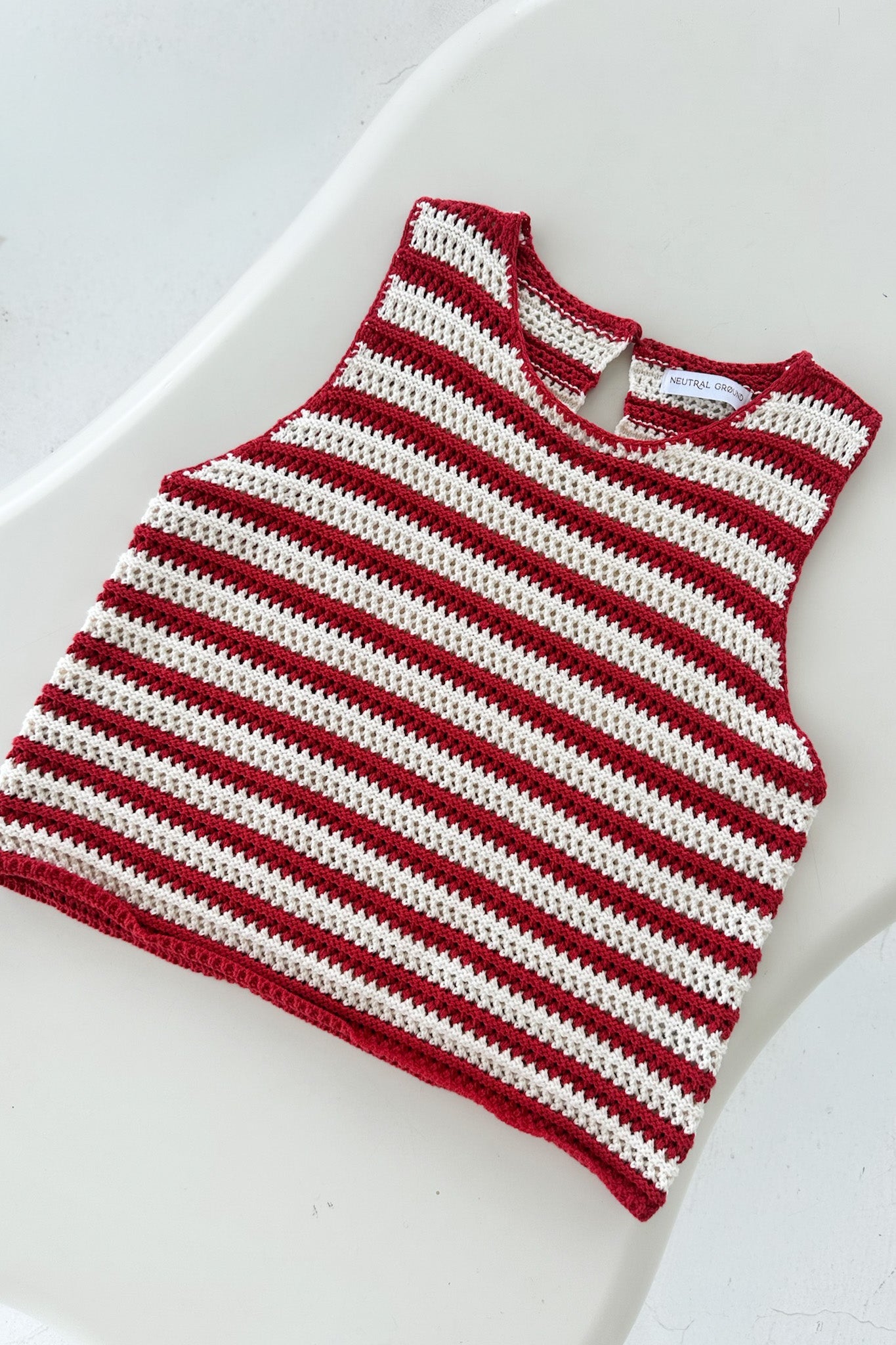 Boardwalk Red & White Stripe Crochet Knit Top - Neutral Ground