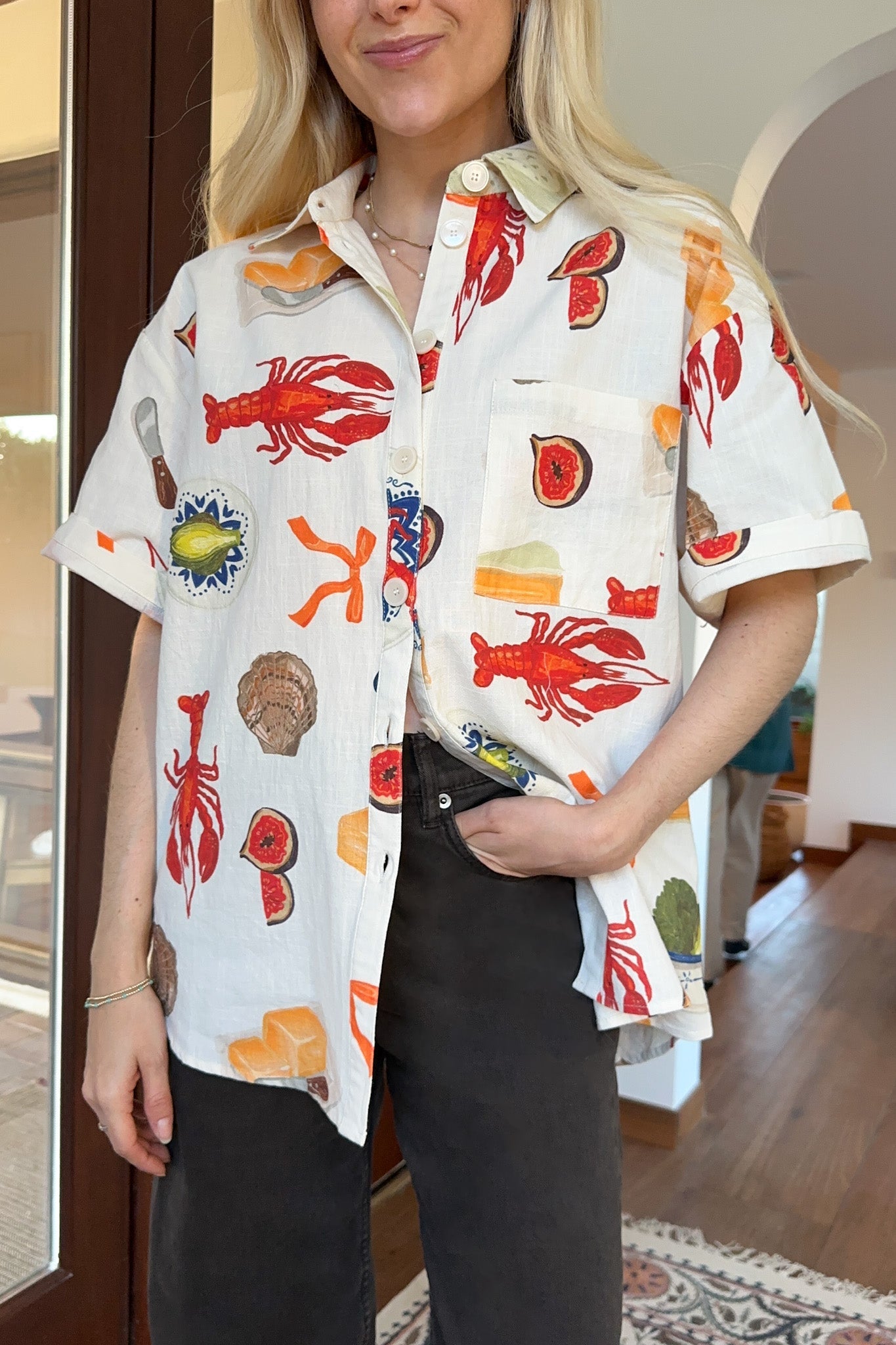 Bon Appetite Cotton Button Up Shirt - Neutral Ground