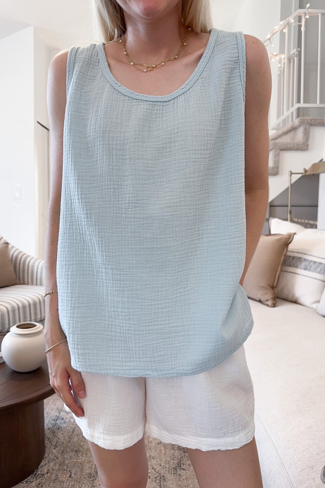 Breeze Cotton Sleeveless Blouse in Surf Blue - Neutral Ground