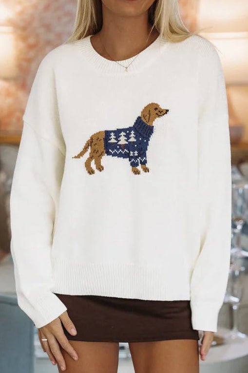 Brinkley Dog With Holiday Sweater Pullover in Off White - Neutral Ground