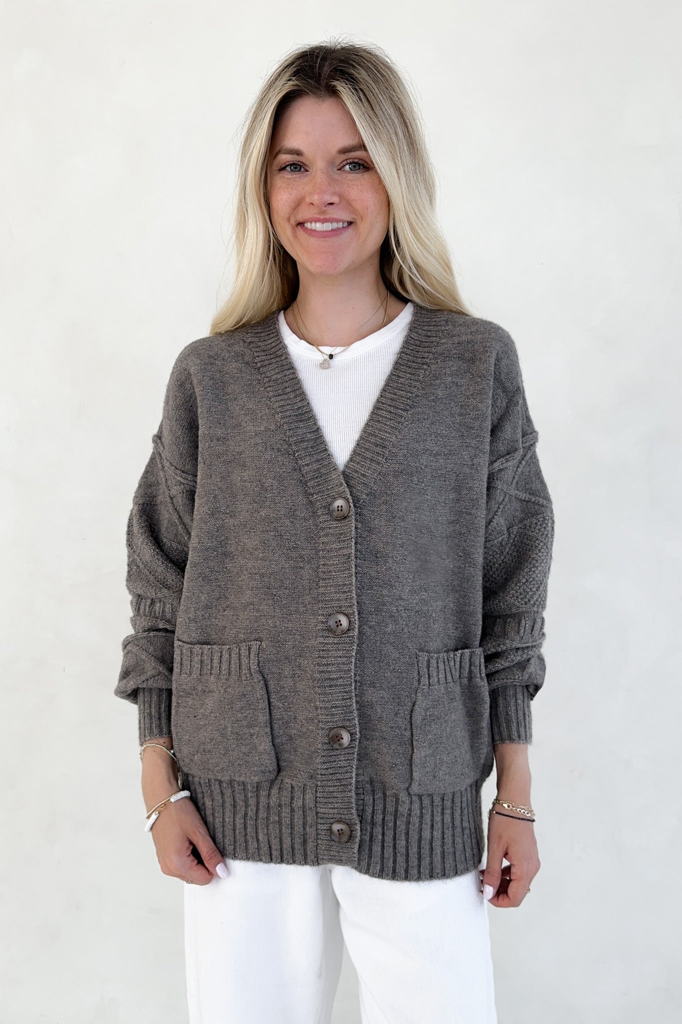 Brooks Textured Knit Button Up Cardigan - Neutral Ground