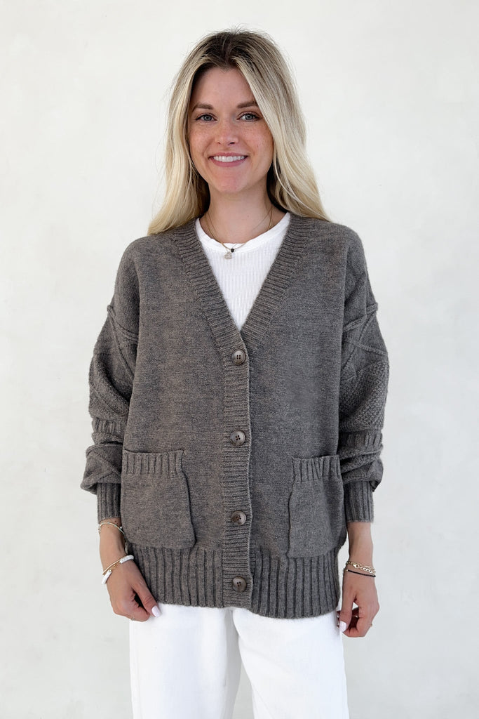 Brooks Textured Knit Button Up Cardigan - Neutral Ground