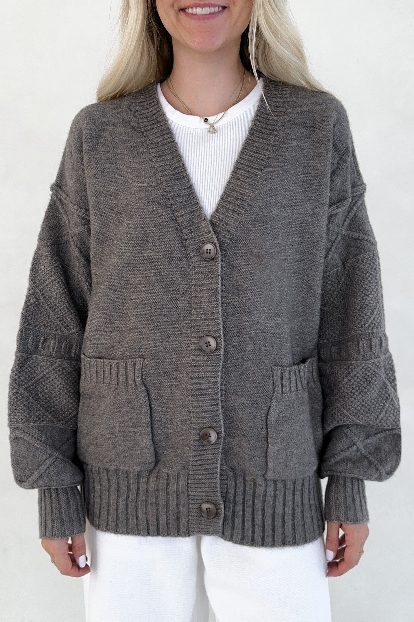 Brooks Textured Knit Button Up Cardigan - Neutral Ground