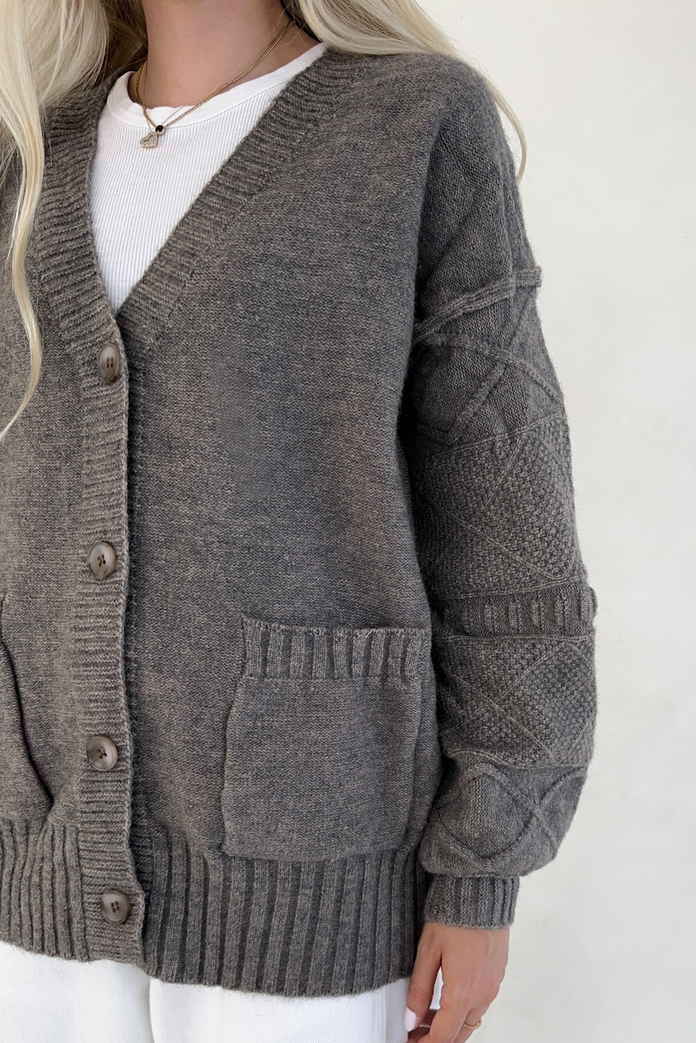 Brooks Textured Knit Button Up Cardigan - Neutral Ground