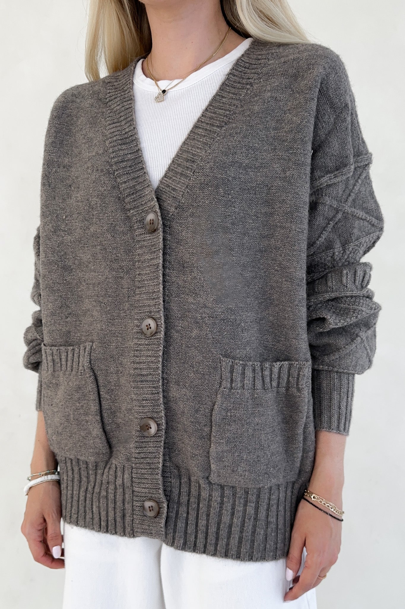 Brooks Textured Knit Button Up Cardigan - Neutral Ground