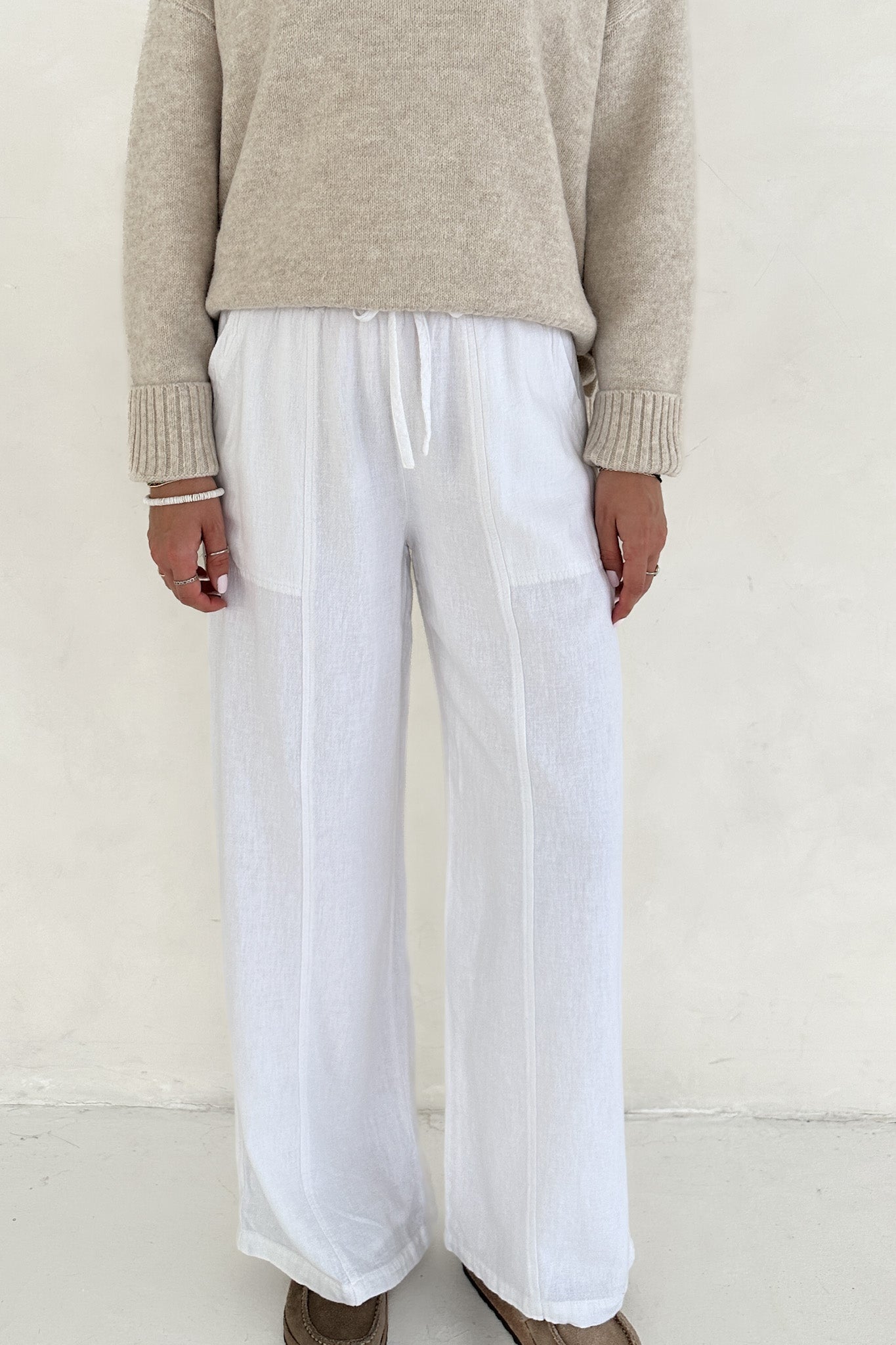 Bungalow Linen Pants in White - Neutral Ground