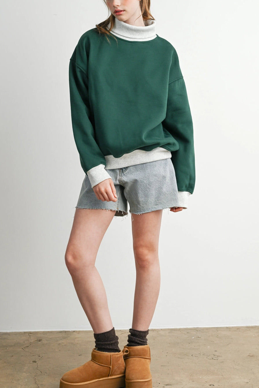 Off Duty Diana Rolled Mock Neck Pullover in Evergreen