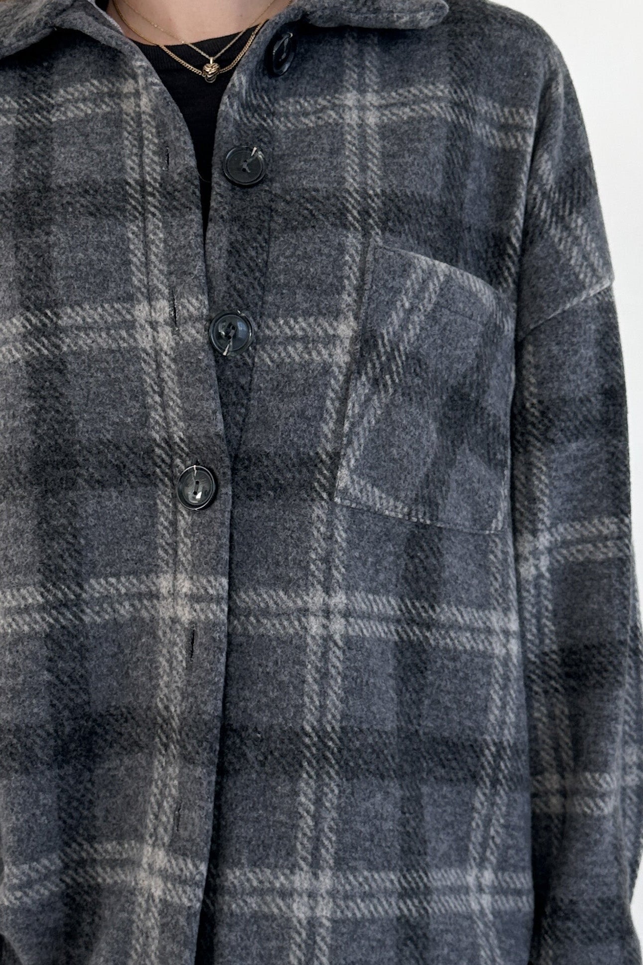 Cabin Time Grey Plaid Button Down Shirt Jacket - Neutral Ground