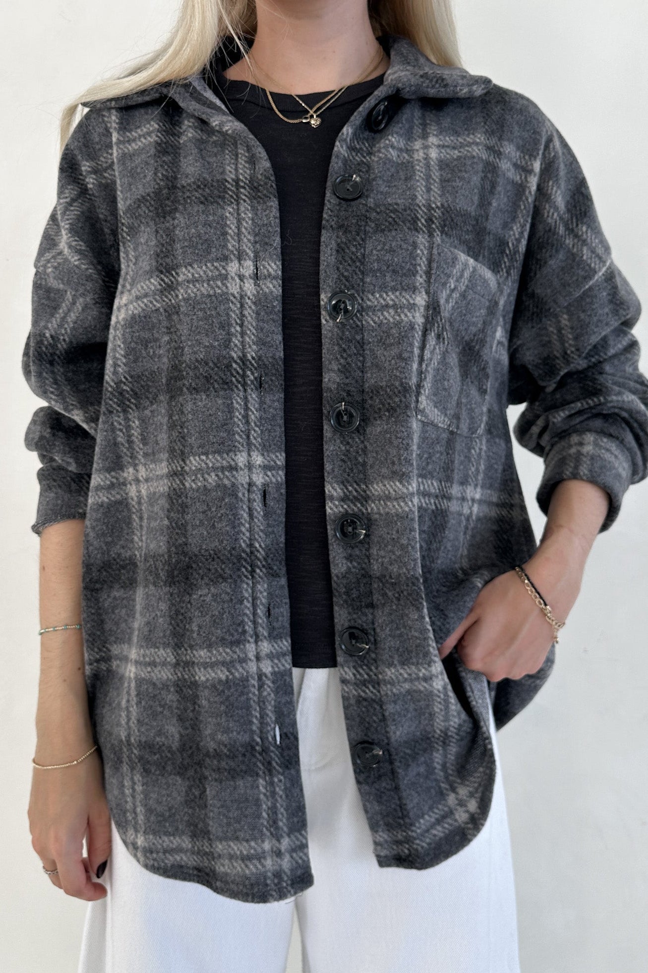Cabin Time Grey Plaid Button Down Shirt Jacket - Neutral Ground