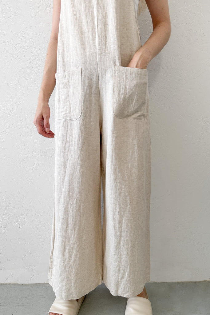 Cameron Linen Jumpsuit in Natural - Neutral Ground